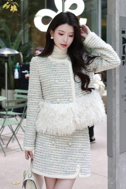 Striped Knitted A-Line Mini Skirt for Women - Elegant Design, Small Fragrant Style, Perfect for 90s and Y2K Fashion Lovers
