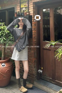 Striped Two-Piece Set - Casual Stylish Top and Skirt Set for 2025, Perfect for 90s and Y2K Inspired Looks