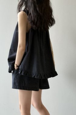 Striped Vest Doll Shirt and Wide-Leg Pants Set for Women - 2025 Summer Fashion, Loose Fit Two-Piece Outfit