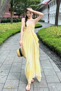 Stunning French Gradient Spaghetti Strap Dress - Summer Beach Vacation Long Skirt Outfit, Trendy Goddess Style