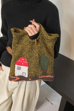 Stylish Knitted Handbag for Women - 2025 Yarn Woven Forest Style Handheld and Wrist Bag for Spring and Summer Fashion