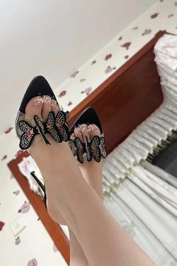 Summer 2023 Butterfly Rhinestone Sandals for Women - Transparent One-Strap Thin Heel Fairy High Heeled Slippers