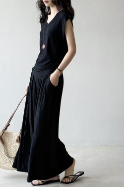 Summer 2025 Sleeveless V-Neck T-Shirt and Wide-Leg Pants Set for Women - Chic Casual Outfit