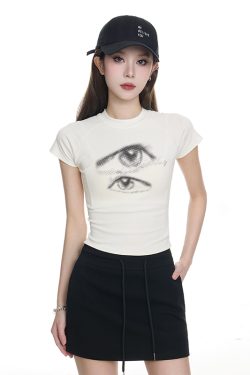 Summer 2025 Women's Cropped T-Shirt - Slim Fit, Printed Design, American-Style Spicy Girl Short Sleeve Top