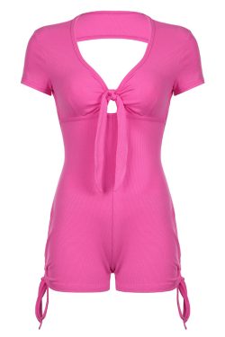 Summer Backless Drawstring Sports Romper with Ruffles - Sexy European American Style Jumpsuit for 2025 Y2K Fashion