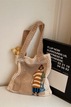 Summer Color-Block Handmade Knitted Tote Bag for Women - 2025 Beach Vacation Woven Shoulder Bag with Hollow Out Design