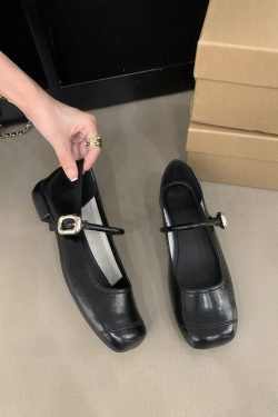 Summer Evening Breeze Thick Heel Mary Jane Shoes for Women - Forest Girl Style Shallow Mouth Square Toe Granny Shoes
