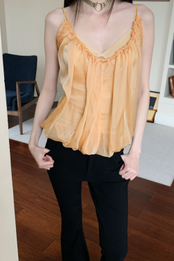 Summer Orange Yellow Sheer Fake Two-Piece Camisole - Slimming Versatile Top for Hot Girl Style