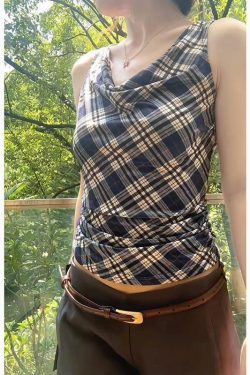 Summer Retro Plaid Camisole for Women - Sweet & Spicy, Waist-Cinching, Slim-Fit Short Top, 90s Inspired Fashion