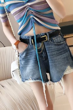 Summer Women's Casual Distressed Ripped Frayed Denim Shorts - Trendy Water-Washed European Style