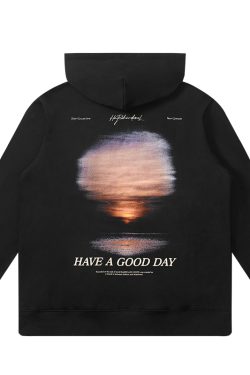 Sunset Landscape Photography Fleece Hoodie for Men - Trendy Casual Streetwear, Loose Fit, Cool Urban Style