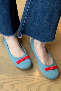 Super Soft Lambskin Blue Slip-On Ballet Flats for Women with Bow - Summer Shallow Mouth Evening Shoes