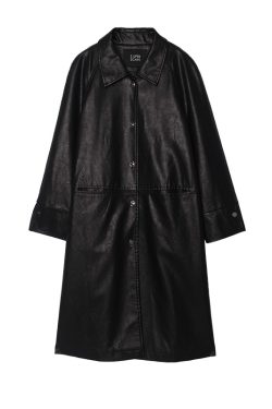 Sustainable Eco-Friendly Leather Mid-Length Coat with Metal Buckle and H-Type Lapel for 23AW Fashion