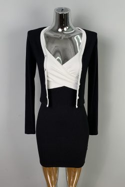 Sweet and Spicy Girl Camisole Bodycon Dress with Cardigan – Stylish Early Spring Two-Piece Outfit Set