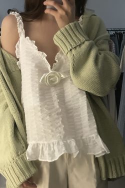 Sweet Lotus Leaf Edge Camisole with Cute Ruffle Details - Korean Style, Perfect for Layering or Wearing Alone, Trendy Y2K Fashion Piece