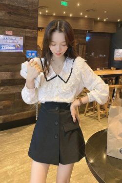 Sweet Ruffled Doll Collar Shirt Top with Elegant Lace Detail - 2025 Spring Fashion Blouse for Effortless Style
