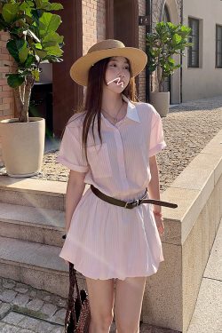 Sweet Striped Shirt Dress for Women - Elegant Youthful Style, Summer Short Sleeve, Perfect for Casual or Dressy Occasions