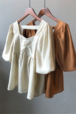Tencel Puff Sleeve Short Sleeve Shirt for Women, Loose Doll Top in Korean Style, Summer Fashion, Small Batch Clearance