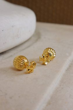 Textured Retro Round Ball-Shaped Cross Back Buckle Gold-Plated Small Earrings for European and American Style