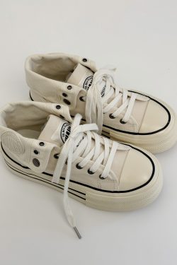 Thick-Soled High-Top Canvas Shoes for Women - 2024 Autumn Casual Sneakers, White Height-Increasing Niche Design