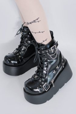 Thick-Soled Nightwalker Punk Boots for Women - Round-Toe Platform Martin Boots | Spicy Girl Knight Style
