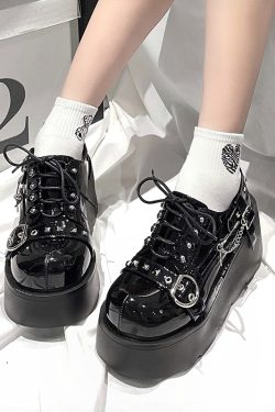 Thick-Soled Round-Toe Lolita Shoes - Sweet Y2K Punk Platform Footwear for Transfer Students - Spicy Cool Style