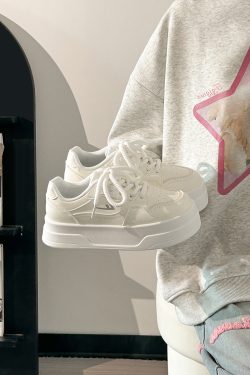 Thick-Soled White Platform Shoes for Women, Breathable Mesh Summer Sneakers, Minimalist Height-Increasing Design