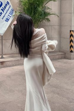 Thick White Mermaid Knit Long Skirt - Slim High Waist Bodycon Style for Winter Fashion