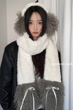Thickened Plush Bow Scarf for Women - Korean Style Warm Neck Protection for Autumn & Winter, Cold-Resistant and Trendy