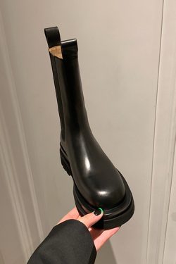 Thin Short Martin Boots for Women - British Style Mid-Calf Chelsea Boots with Thick Sole - Y2K Cigarette Tube Boots