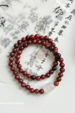 Thin Yew Wood Buddhist Bead Bracelet for Women - Simple Versatile Ancient Style Sandalwood Wrist Accessory