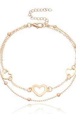 Three-Dimensional Heart-Shaped Beach Ankle Bracelet for Women - Double-Layer Copper Bead Decoration, European and American Fashion