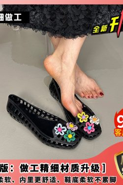 Transparent Hollow-Out Women's Jelly Shoes - Summer 2025 Flower Flat Sandals with Soft Bottom, Trendy and Fashionable Design