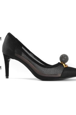 Transparent Mesh High Heels with Pointed Toe, Shiny Diamond Ball Metal Decor, Elegant Women's Summer Loafers