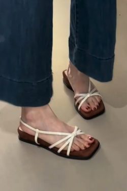 Trendy 2025 Sheepskin Sandals, French White Thin Strap Open-Toe Wedge, Thick-Soled Roman Shoes for Summer Fashion