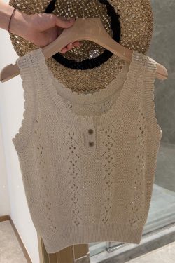 Trendy 2025 Summer Korean Style Gentle Linen Hollow Jacquard Vest for Women - Lightweight Fashion Top
