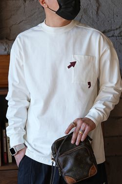 Trendy American-Style Creative Embroidered Round Neck Long Sleeve T-Shirt for Young Men, Casual Versatile Cotton Pullover