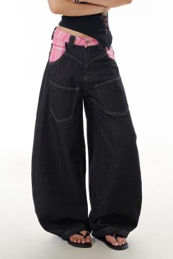 Trendy American-Style Reverse Design Curved Blade Jeans for Women - High Street Straight-Leg Slim-Fit Wide-Leg Floor-Length Pants