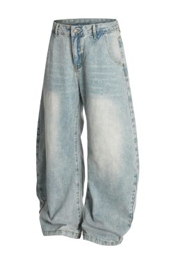 Trendy American Vintage Distressed Wide-Leg Jeans for Men - Curved Blade Design, 2025 Y2K Style Fashion Pants