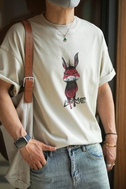 Trendy Angry Little Donkey Printed Short-Sleeve T-Shirt for Men - Summer Fashion, Heavyweight Pure Cotton, Casual Couple Style