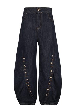 Trendy Baggy Machete Pants with Horn Button Decorative Design - American Style Curved Knife Jeans for a Chic Look
