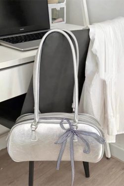 Trendy Ballet-Style Bow-Shaped Silver Underarm Handbag for Women - Large-Capacity Casual Shoulder Bag 2025