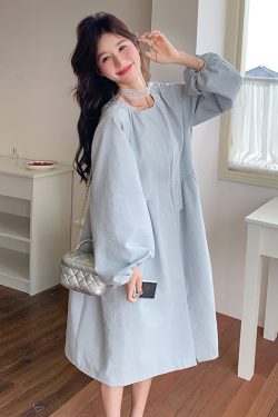 Trendy Cold-Style Unique Blue Long Sleeve Dress for Spring & Autumn 2025 – Fashionable 90s Inspired Look