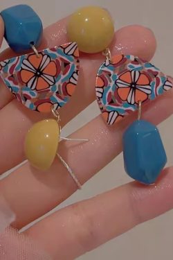Trendy Color-Blocking Geometric Yellow Long Earrings, No Ear Hole Clips, Hong Kong Style Vacation Accessories