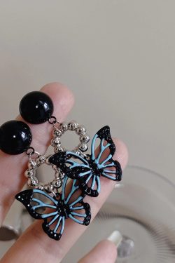 Trendy Dark Style Butterfly Earrings and Necklace Set - Summer Women’s Hip-Hop Black Accessories for Unique Fashion