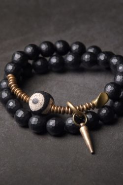 Trendy Double-Layer Matte Black Agate Bracelet for Men and Women, Retro Couple's Accessories, Unique Fashion Statement