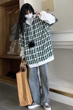 Trendy Double-Sided Hooded Jacket in Loose Plaid - Versatile Casual Slimming Style for Spring - Japanese and Korean Fashion