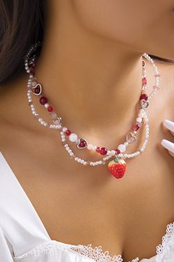 Trendy Heart-Shaped Faux Pearl Beaded Necklace for Women, European and American Cross-Border Fashion Jewelry for Hot Girls