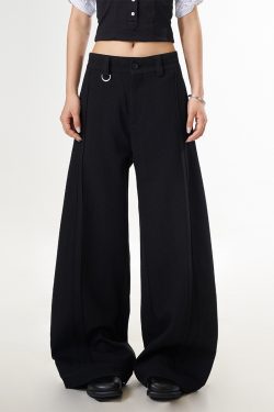 Trendy High-End Black Wide-Leg Pants for Women | Casual Loose Draped Trousers | Versatile Slimming Style