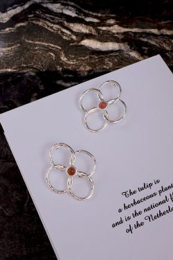 Trendy Hollow Petal Large Flower Earrings - High-End Natural Stone Design for Spring and Summer Vacation Style